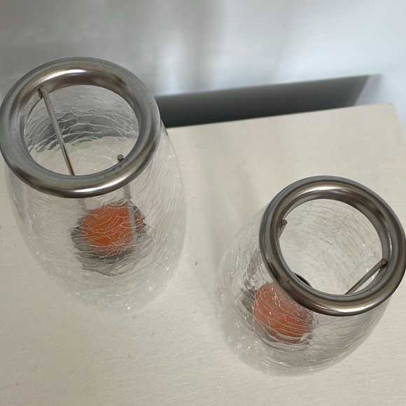 Crackled glass tea light candle holders never used super decorative set of 2 - Picture 4 of 4